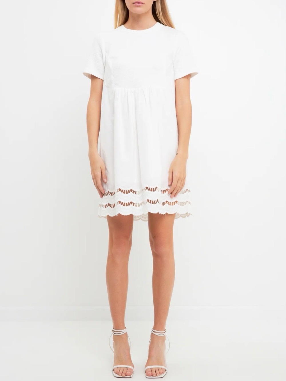 Tuckernuck English Factory 100% Cotton White Mini Dress Eyelet Scalloped Medium